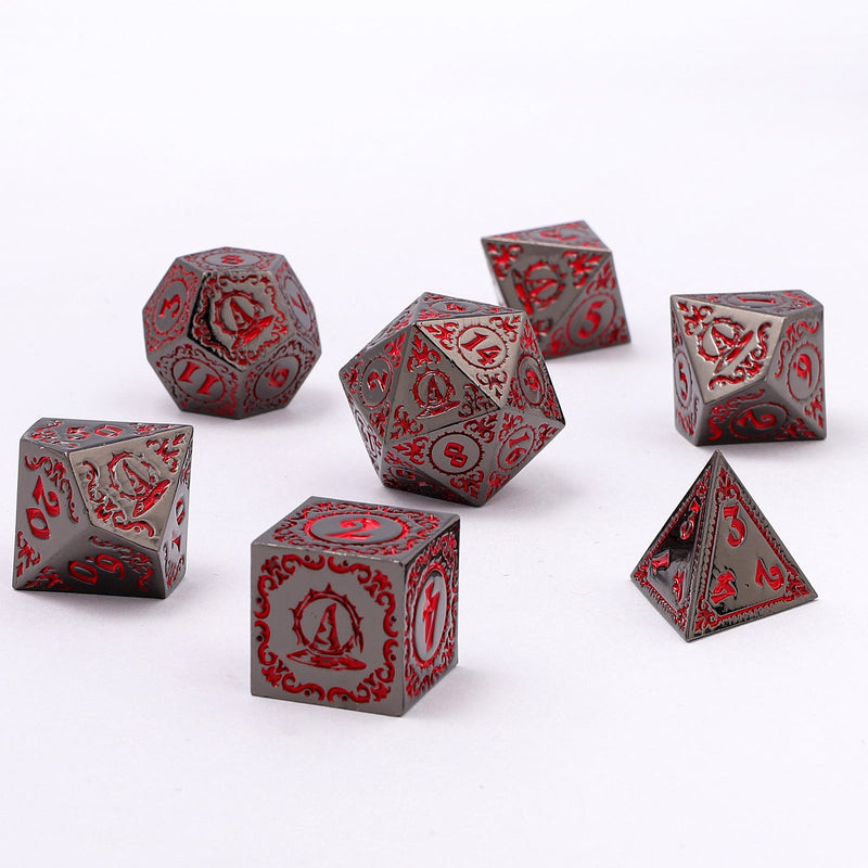 Wizard Solid Metal Dice Set - Gunmetal with Blood