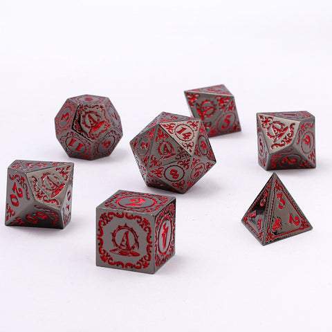 Wizard Solid Metal Dice Set - Gunmetal with Blood