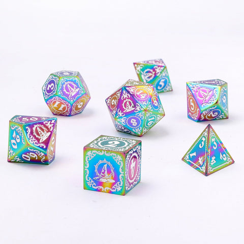 Wizard Solid Metal Dice Set - Rainbow with White