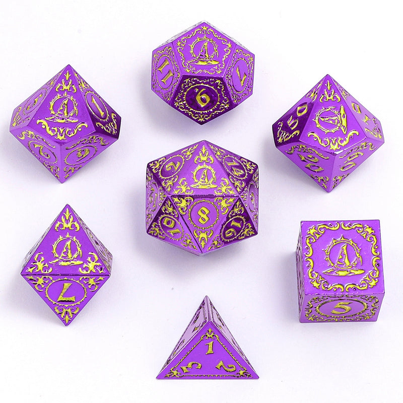 Wizard Solid Metal Dice Set - Purple with Gold