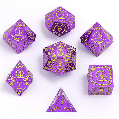 Wizard Solid Metal Dice Set - Purple with Gold