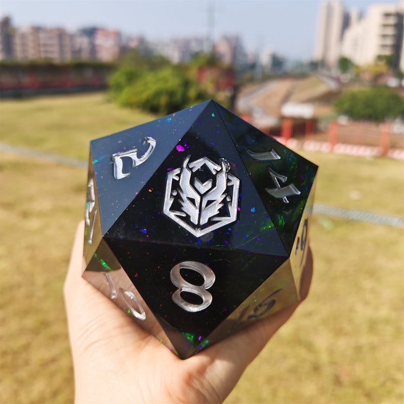 100mm Chonk D20 - Black - Captured Magic hand sanded sharp edge resin