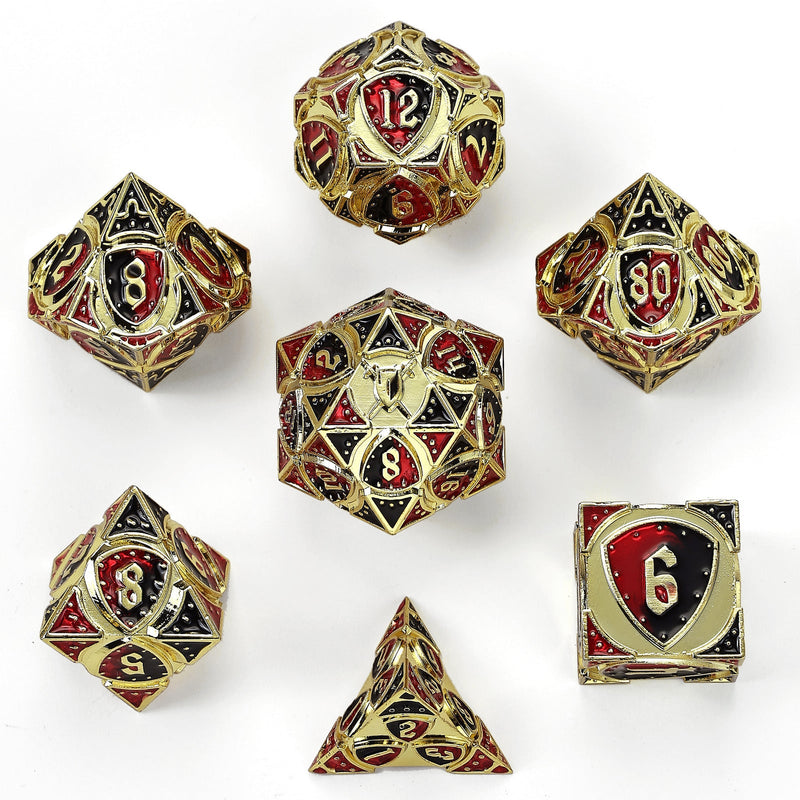 Solid Metal Fighter RPG Dice Set - Gold w/ Red & Black