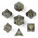 Solid Metal Fighter RPG Dice Set - Ancient Silver w/Yellow Glitter