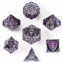 Solid Metal Fighter Class RPG Dice Set - Ancient Silver w/Purple Glitter