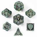 Solid Metal Fighter RPG Dice Set - Ancient Bronze w/Green Glitter