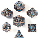 Solid Metal Fighter RPG Dice Set - Copper w/Blue Glitter