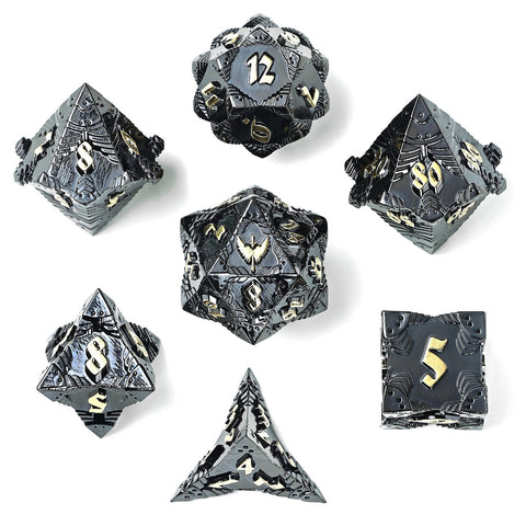 Solid Metal Paladin Class RPG Dice Set - Gunmetal w/ Gold