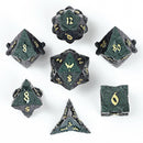 Solid Metal Paladin Class RPG Dice Set Glitter -  Green w/ Gold