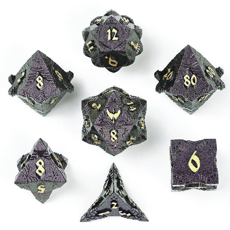 Solid Metal Paladin Class RPG Dice Set Glitter - Purple w/ Gold