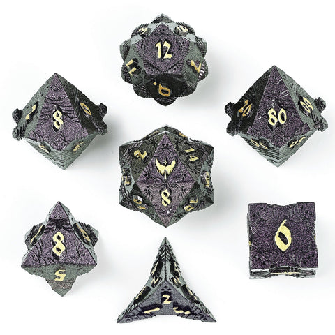 Solid Metal Paladin Class RPG Dice Set Glitter - Purple w/ Gold