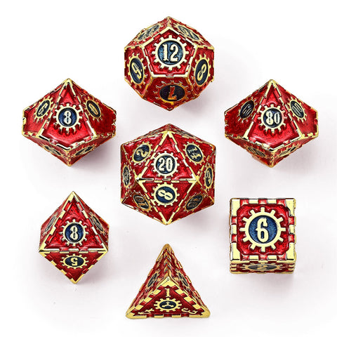 Solid Metal Cogcraft Dice Set - Casino (Gold w/Red & Blue)