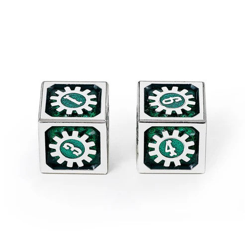 Cogcraft Fidget D6 - Time Machine - Green and Silver