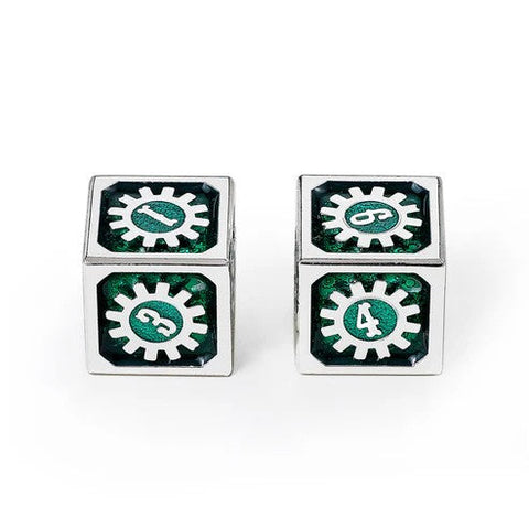 Cogcraft Fidget D6 - Time Machine - Green and Silver