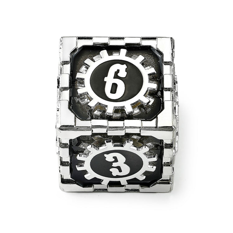 Mythic Size Cogcraft Fidget D6 - Diesel - Black & Silver