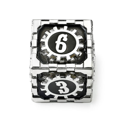 Mythic Size Cogcraft Fidget D6 - Diesel - Black & Silver