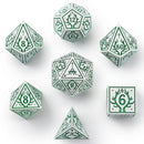 Solid Metal Druid RPG Dice set - White w/Green
