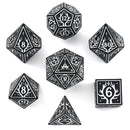 Solid Metal Druid RPG Dice Set - Black w/White