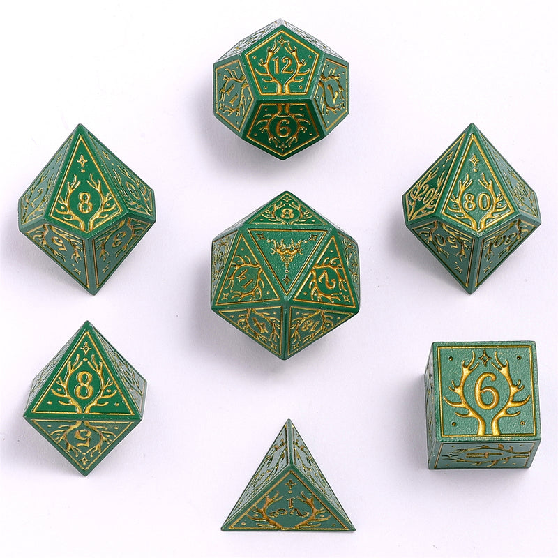 Solid Metal Druid RPG Dice Set - Green w/Gold