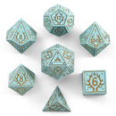 Solid Metal Druid RPG Dice Set - Pale Cyan w/Gold