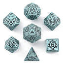 Solid Metal Druid RPG Dice Set - Pale Cyan w/Black