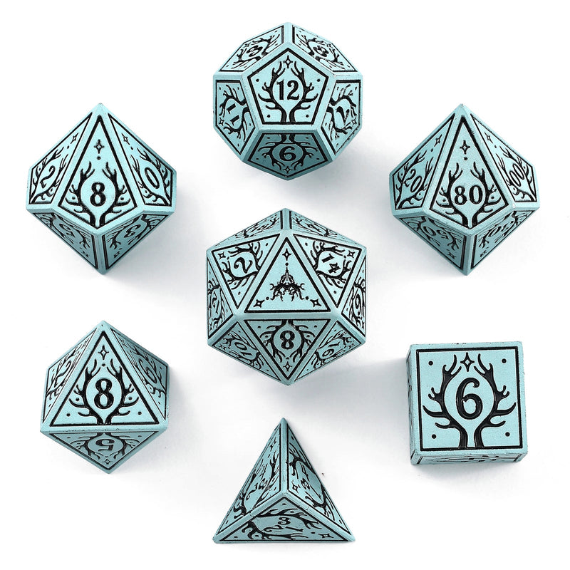 Solid Metal Druid RPG Dice Set - Pale Cyan w/Black
