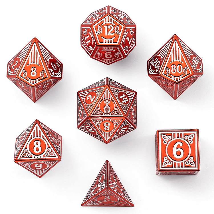 Solid Metal Bard RPG Dice Set Red w/White