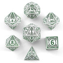 Solid Metal Bard RPG Dice Set - White w/Green