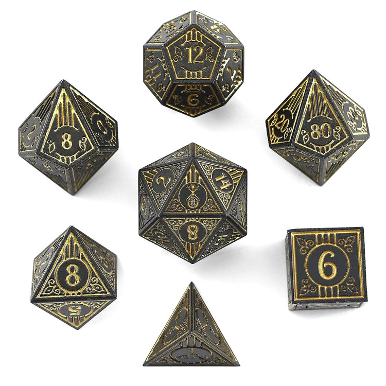 Solid Metal Bard RPG Dice Set - Matt Black w/Gold