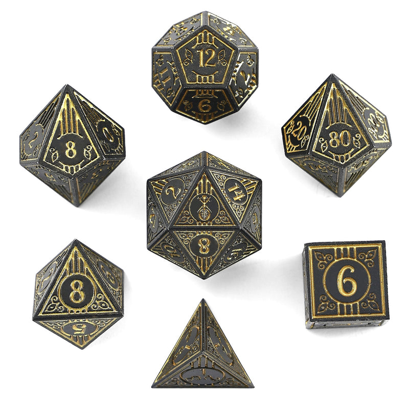 Solid Metal Bard RPG Dice Set - Matt Black w/Gold