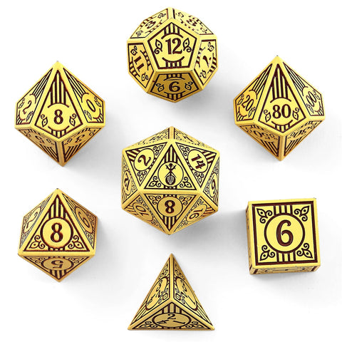 Solid Metal Bard RPG Dice Set - Dark Cream w/Brown