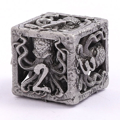 Lllithids Mind Cage Hollow Metal Dice set - Ancient Silver