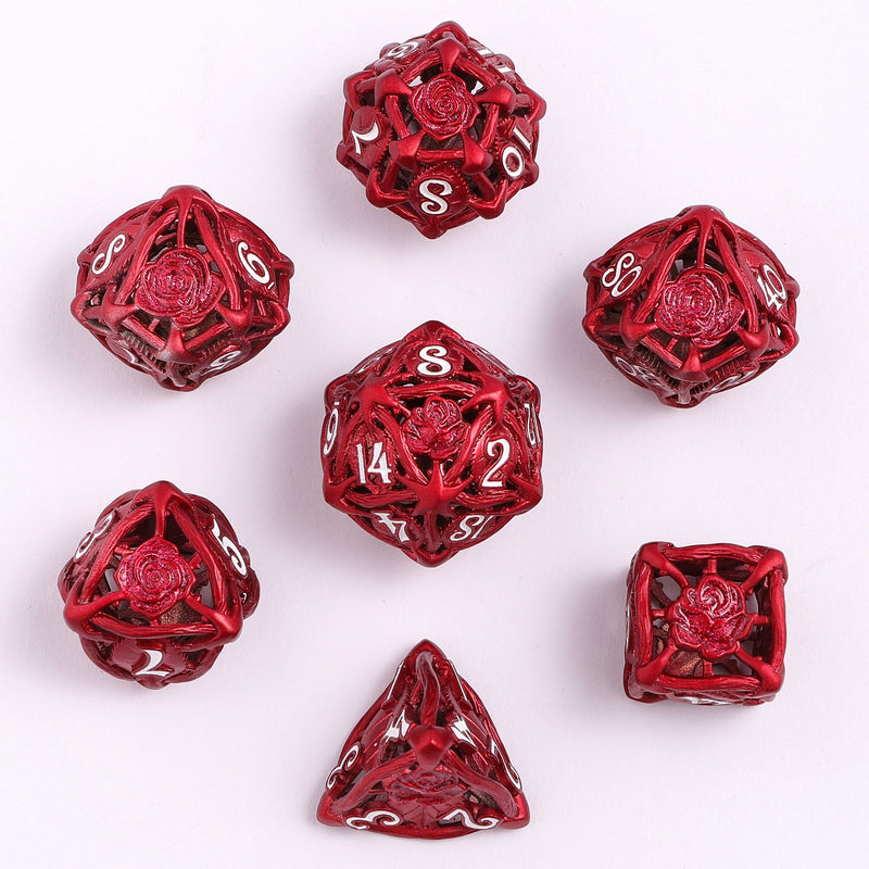 Hollow Metal Rose Dice Set - Red