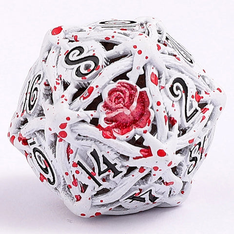 Hollow Metal Rose Dice Set - White w/Blood Splatter