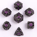 Hollow Metal Rose Dice Set - Gunmetal w/Purple