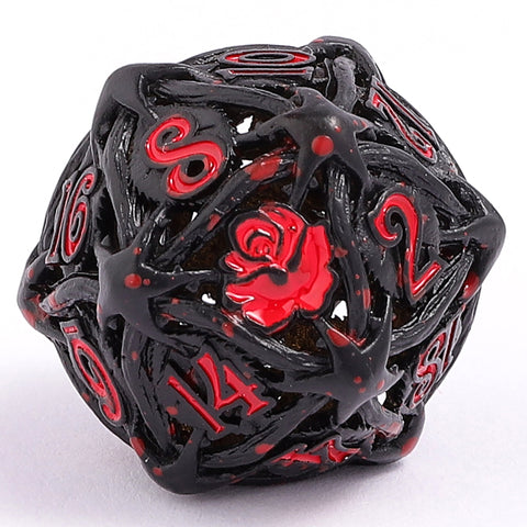 Hollow Metal Rose Dice Set - Black w/Blood Splatter