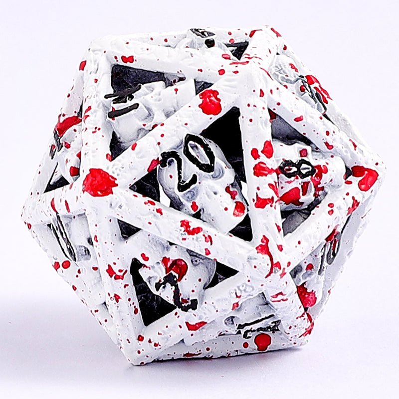 Skulls Grin Hollow Metal Dice  Set - White w/Blood Splatter