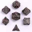 Solid Metal Fighter Dice Set - Ancient Silver w/Blood Splatter
