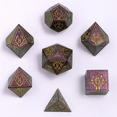 Metal Druid RPG Dice Set - Glitter Purple w/Gold