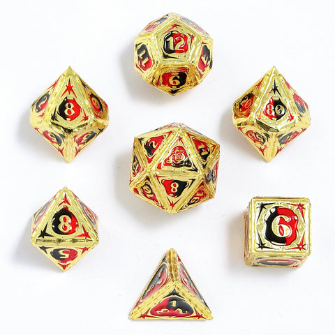 Sorcerer Solid Metal RPG Dice Set - Gold w/Red&Black