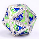 Sorcerer Solid Metal RPG Dice Set - Silver w/Blue and UV Reactive Green