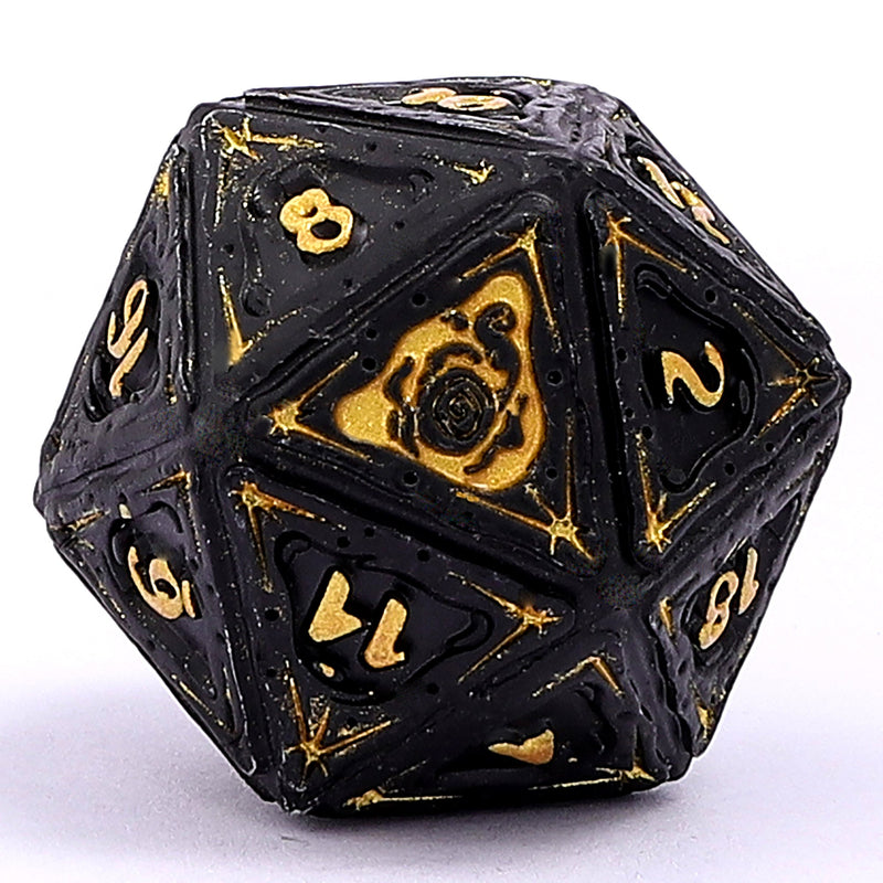Sorcerer Solid Metal RPG Dice Set - Matt Black w/Gold