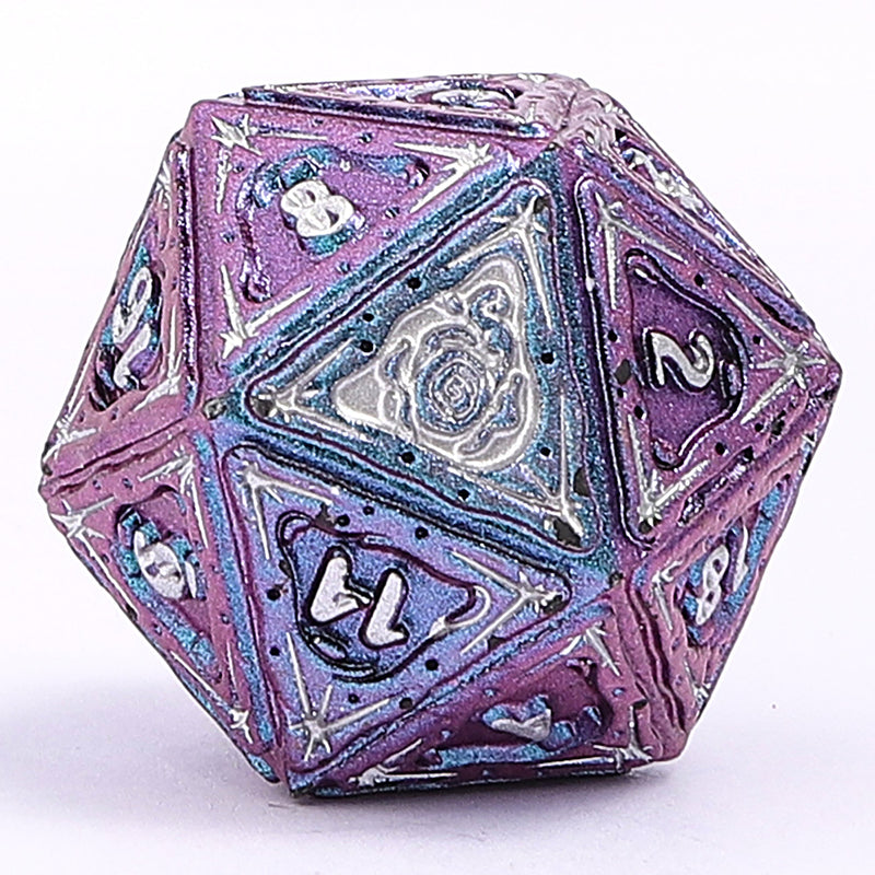 Sorcerer Solid Metal RPG Dice Set - Chameleon Blue w/Silver