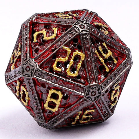 Hollow Metal Necromancer Dice Set - Gunmetal w/Gold And Red