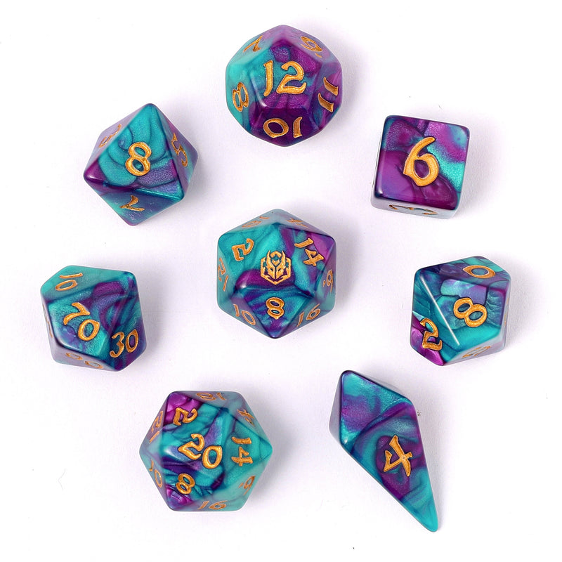 Wyrmforged Rollers - Rounded Edge 8 Piece Dice Set - Frostbloom