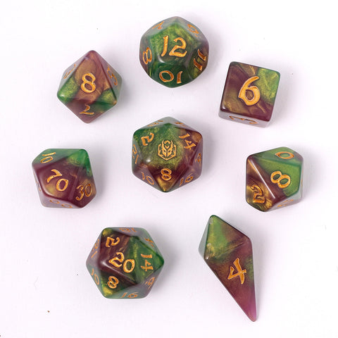 Wyrmforged Rollers - Rounded Edge 8 Piece Dice Set - Wyvern Venom