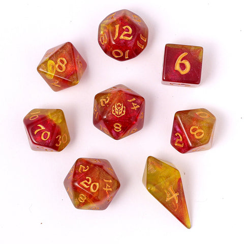 Wyrmforged Rollers - Rounded Edge 8 Piece Dice Set - Phoenix Feather
