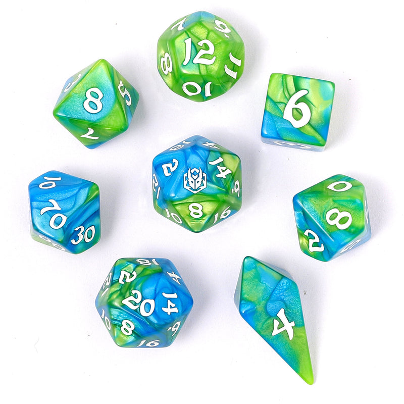 Wyrmforged Rollers - Rounded Edge 8 Piece Dice Set - Verdant Stream