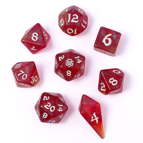 Wyrmforged Rollers - Rounded Edge 8 Piece Dice set - Infernal Spark