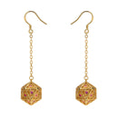 Dragon's Eye D20 Dice Earrings - Gold with Ruby Red Gems